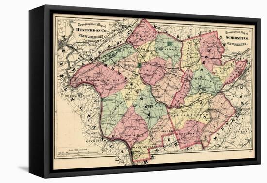 1873, Somerset and Hunterdon County Maps, New Jersey, United States-null-Framed Stretched Canvas