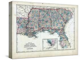 1873, South Carolina, Georgia, Florida, Alabama, Mississippi, Louisiana, USA-null-Stretched Canvas