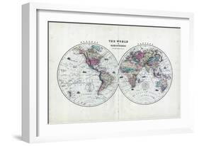 1873, The World in Hemispheres-null-Framed Giclee Print