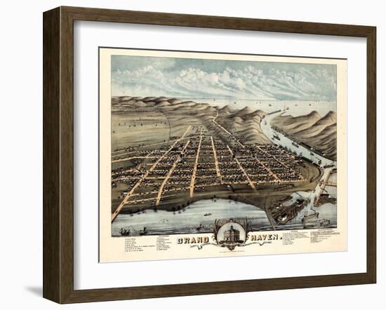 1874, Grand Haven Bird's Eye View, Michigan, United States-null-Framed Giclee Print