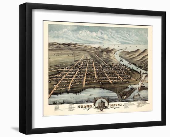 1874, Grand Haven Bird's Eye View, Michigan, United States-null-Framed Giclee Print