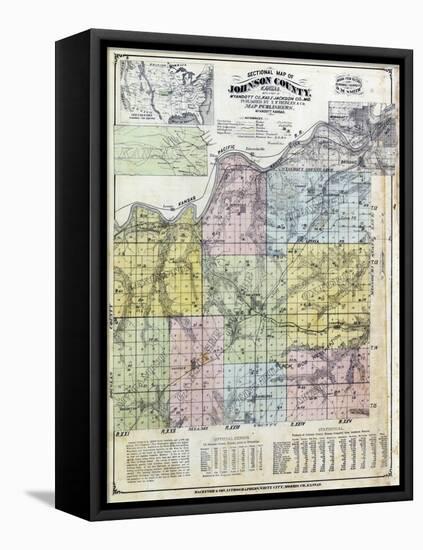 1874, Johnson County Sectional Map, Kansas, United States-null-Framed Stretched Canvas