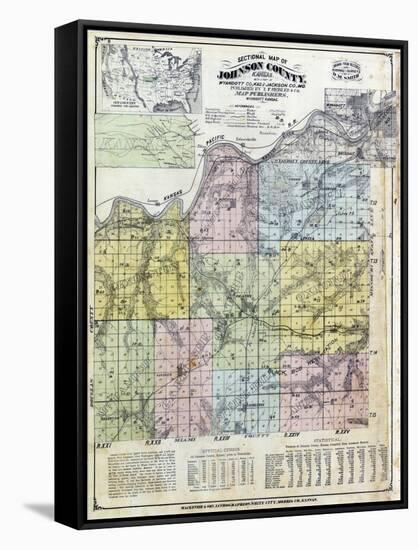 1874, Johnson County Sectional Map, Kansas, United States-null-Framed Stretched Canvas