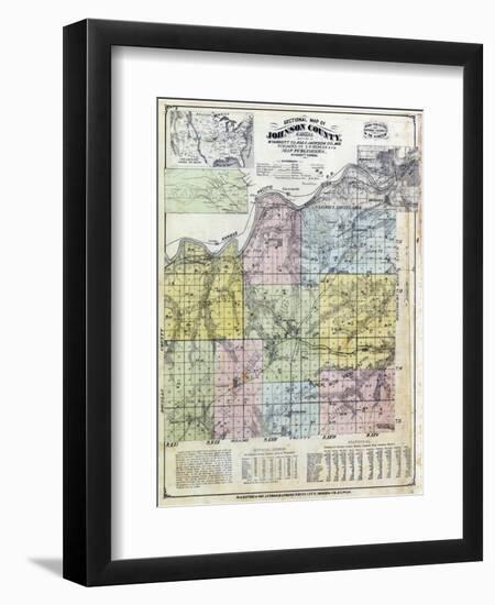 1874, Johnson County Sectional Map, Kansas, United States-null-Framed Giclee Print