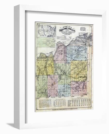 1874, Johnson County Sectional Map, Kansas, United States-null-Framed Giclee Print