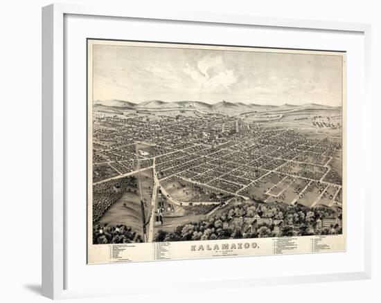 1874, Kalamazoo Bird's Eye View, Michigan, United States-null-Framed Giclee Print