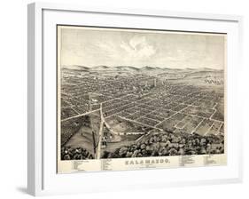 1874, Kalamazoo Bird's Eye View, Michigan, United States-null-Framed Giclee Print