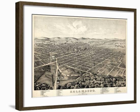 1874, Kalamazoo Bird's Eye View, Michigan, United States-null-Framed Giclee Print