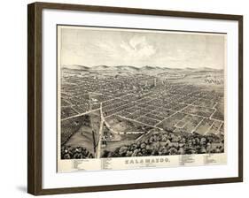 1874, Kalamazoo Bird's Eye View, Michigan, United States-null-Framed Giclee Print