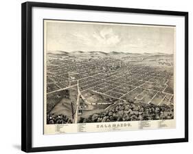 1874, Kalamazoo Bird's Eye View, Michigan, United States-null-Framed Giclee Print