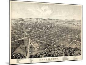 1874, Kalamazoo Bird's Eye View, Michigan, United States-null-Mounted Giclee Print