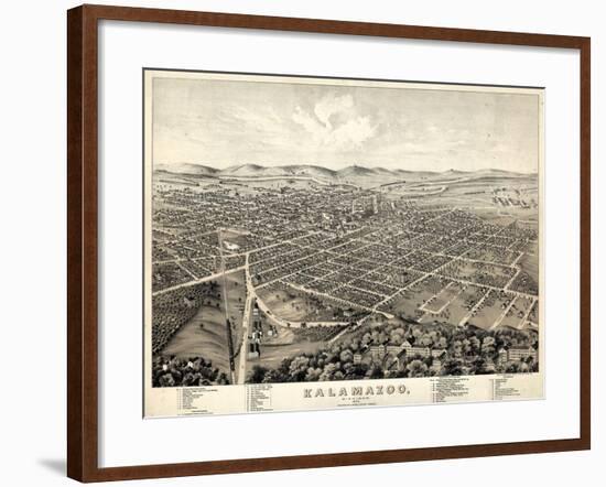 1874, Kalamazoo Bird's Eye View, Michigan, United States-null-Framed Giclee Print