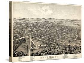 1874, Kalamazoo Bird's Eye View, Michigan, United States-null-Stretched Canvas