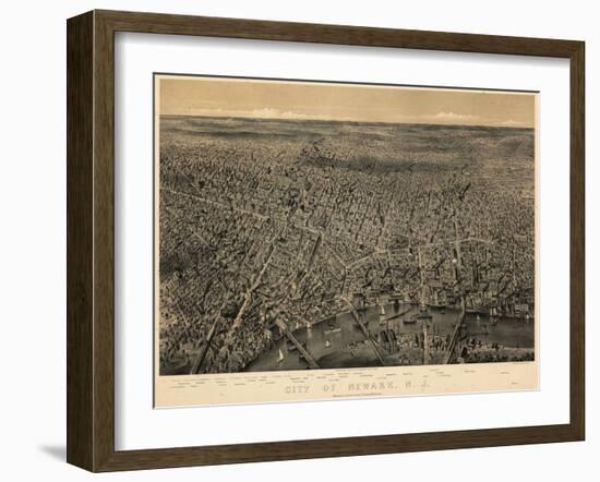 1874, Newark Bird's Eye View, New Jersey, United States-null-Framed Giclee Print