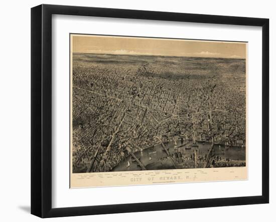 1874, Newark Bird's Eye View, New Jersey, United States-null-Framed Giclee Print