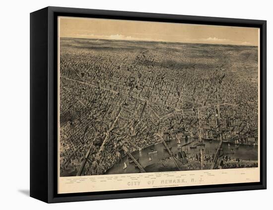 1874, Newark Bird's Eye View, New Jersey, United States-null-Framed Stretched Canvas