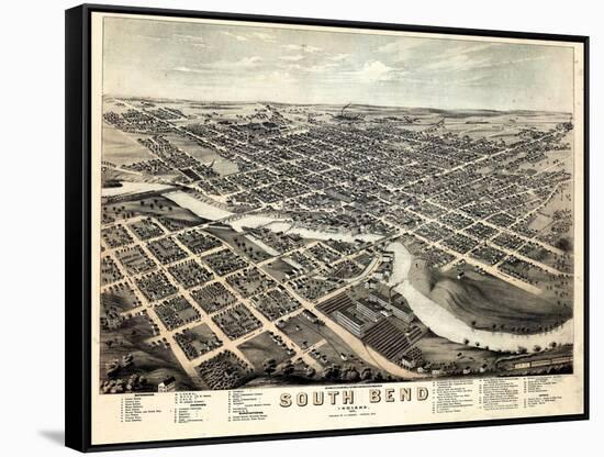 1874, South Bend Bird's Eye View, Indiana, United States-null-Framed Stretched Canvas
