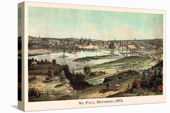 1874, St. Paul 1874 Bird's Eye View, Minnesota, United States-null-Stretched Canvas