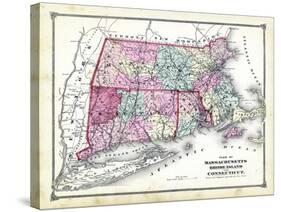 1874, State Map - Connecticut Massachusetts Rhode Island, Connecticut, United States-null-Stretched Canvas