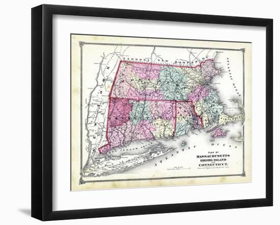 1874, State Map - Connecticut Massachusetts Rhode Island, Connecticut, United States-null-Framed Giclee Print