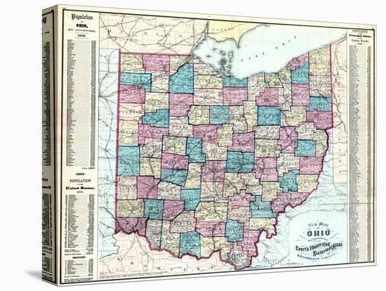 1874, State Map, Ohio, United States-null-Stretched Canvas