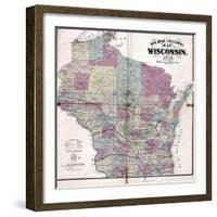 1874, Wisconsin Railroad and Sectional Map, Wisconsin, United States-null-Framed Giclee Print