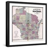 1874, Wisconsin Railroad and Sectional Map, Wisconsin, United States-null-Framed Giclee Print