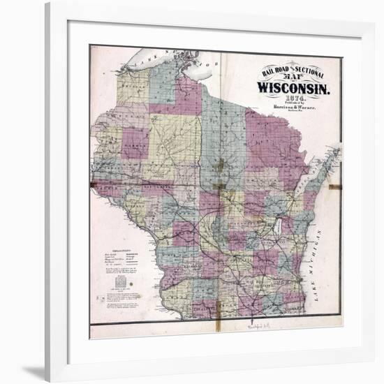 1874, Wisconsin Railroad and Sectional Map, Wisconsin, United States-null-Framed Giclee Print