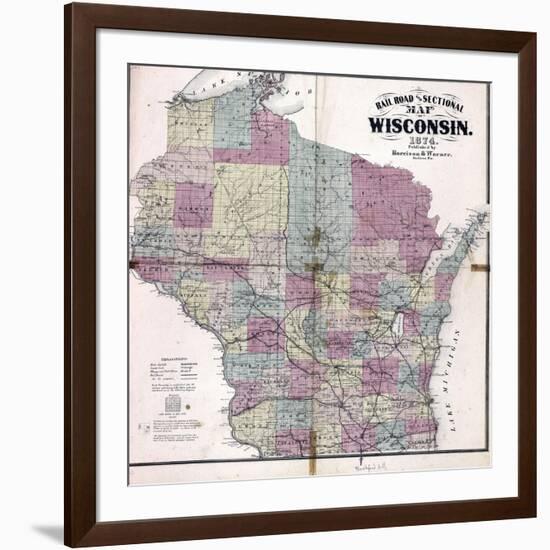 1874, Wisconsin Railroad and Sectional Map, Wisconsin, United States-null-Framed Giclee Print