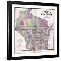 1874, Wisconsin Railroad and Sectional Map, Wisconsin, United States-null-Framed Giclee Print