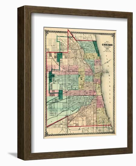 1875, Chicago City Map, Illinois, United States-null-Framed Giclee Print