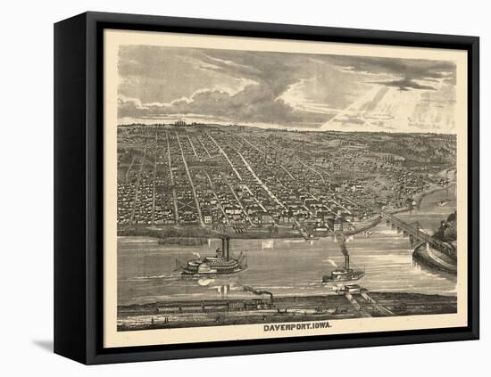 1875, Davenport Bird's Eye View, Iowa, United States-null-Framed Stretched Canvas