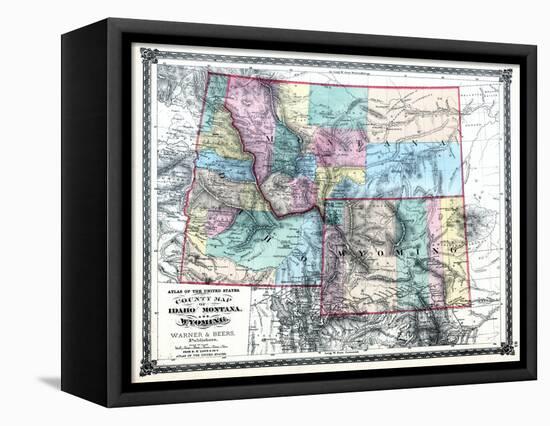 1875, Idaho, Montana and Wyoming States Map, United States-null-Framed Stretched Canvas