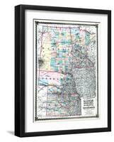 1875, Kansas, Nebraska, Dakota and Minnesota States Map, United States-null-Framed Giclee Print