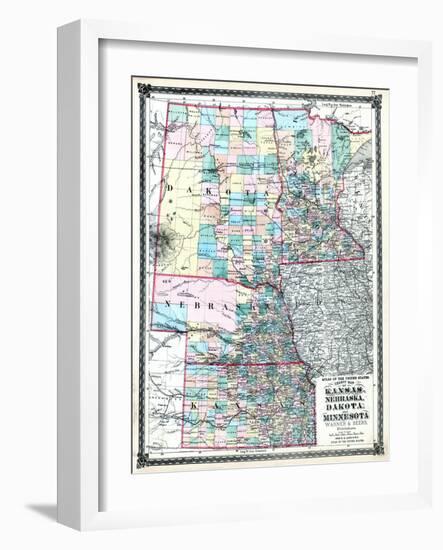 1875, Kansas, Nebraska, Dakota and Minnesota States Map, United States-null-Framed Giclee Print