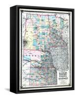 1875, Kansas, Nebraska, Dakota and Minnesota States Map, United States-null-Framed Stretched Canvas