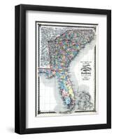 1875, North Carolina, South Carolina, Georgia, and Florida States Map, United States-null-Framed Giclee Print