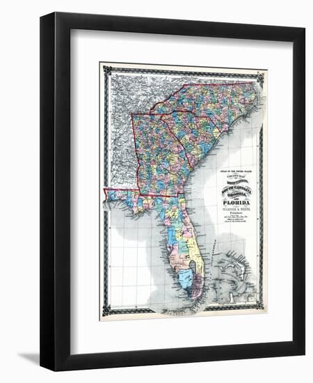 1875, North Carolina, South Carolina, Georgia, and Florida States Map, United States-null-Framed Giclee Print