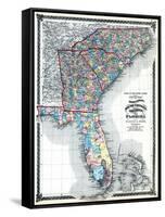 1875, North Carolina, South Carolina, Georgia, and Florida States Map, United States-null-Framed Stretched Canvas