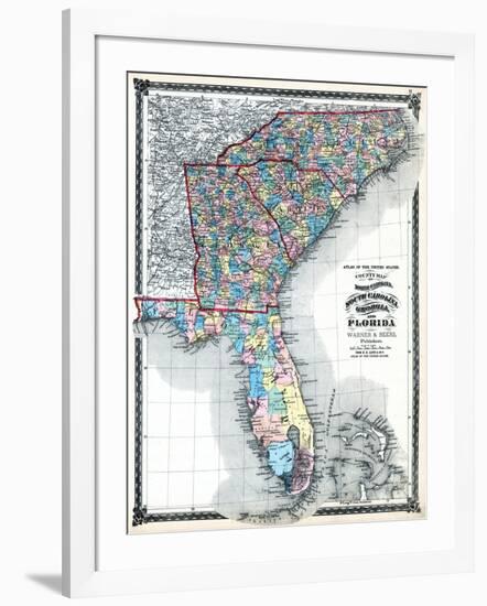 1875, North Carolina, South Carolina, Georgia, and Florida States Map, United States-null-Framed Giclee Print