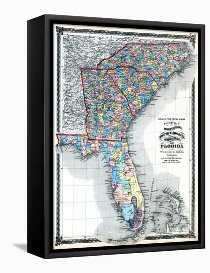 1875, North Carolina, South Carolina, Georgia, and Florida States Map, United States-null-Framed Stretched Canvas