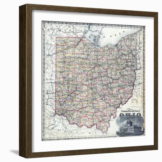 1875, Ohio Railroad and Township Map, Ohio, United States-null-Framed Giclee Print