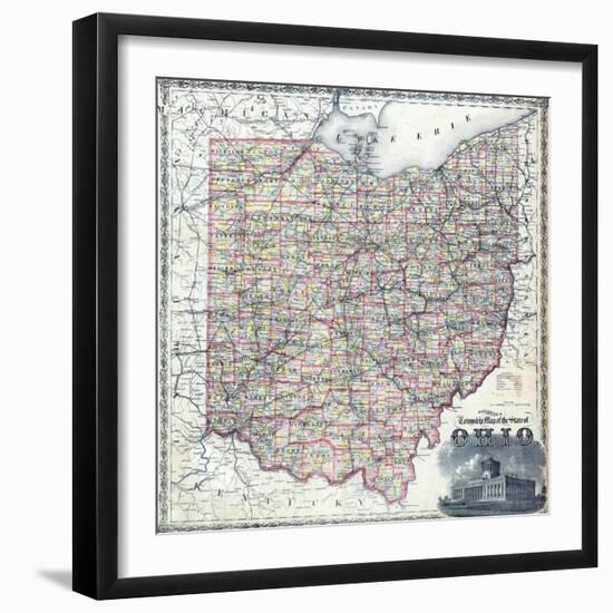 1875, Ohio Railroad and Township Map, Ohio, United States-null-Framed Giclee Print