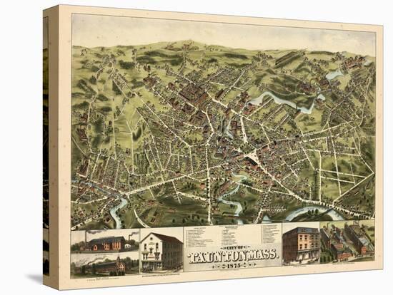 1875, Taunton Bird's Eye View, Massachusetts, United States-null-Stretched Canvas