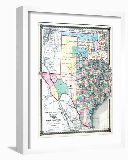 1875, Texas and Indian Territory Map, United States-null-Framed Giclee Print