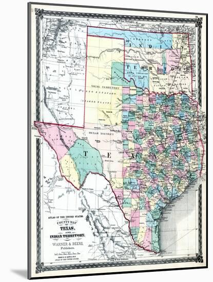 1875, Texas and Indian Territory Map, United States-null-Mounted Giclee Print