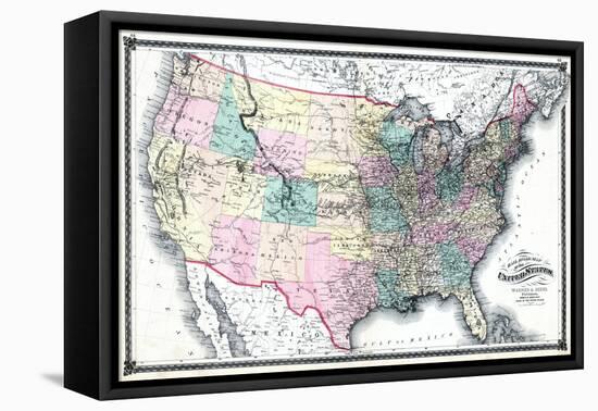 1875, United States Railroad Map, United States-null-Framed Stretched Canvas