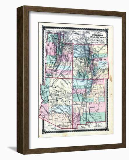 1876, County Map of Colorado, Utah, New Mexico and Arizona, United States-null-Framed Giclee Print