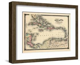 1876, County Map of Florida, West Indies, Caribbean, Mexico, Cuba, South America, United-null-Framed Giclee Print