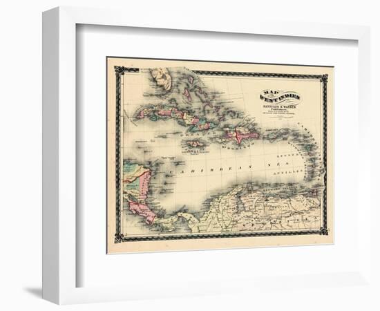 1876, County Map of Florida, West Indies, Caribbean, Mexico, Cuba, South America, United-null-Framed Giclee Print